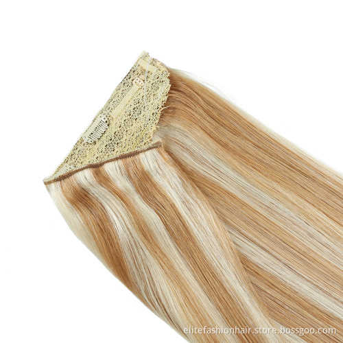 Wholesale Sillky straight Best Quality 100% European Remy Human Hair Halo Hair Extension With Clips Halo human hair extensions